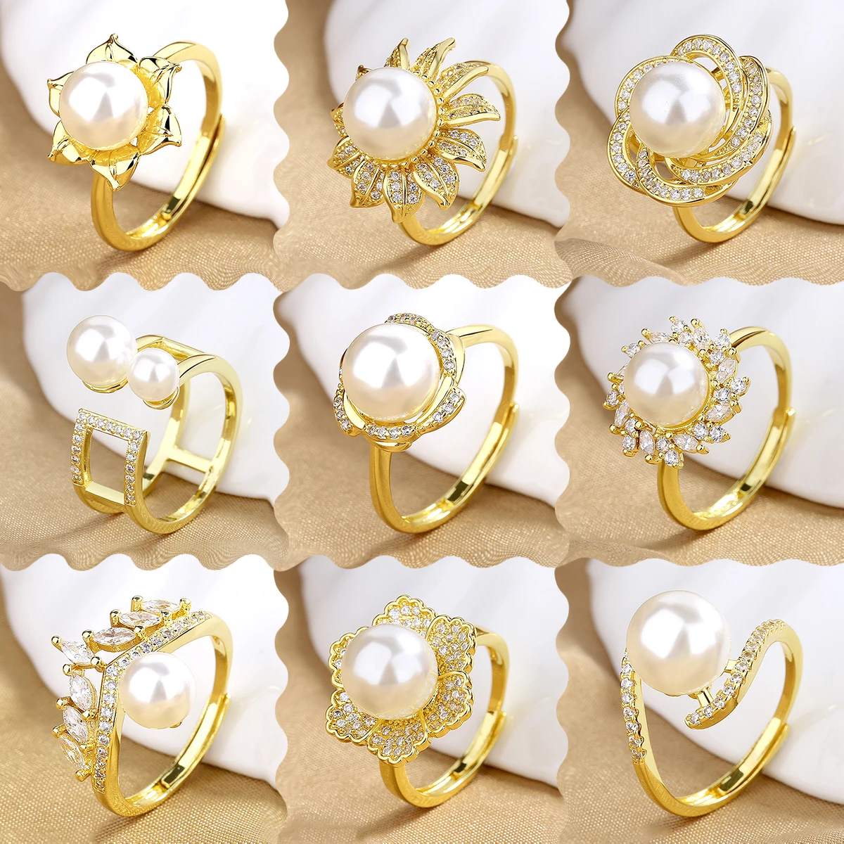 Luxury Adjustable Real Gold Plated Zircon Baroque Pearl Flower Butterfly Open Finger Ring Women Cz Knuckle Ring For Gift