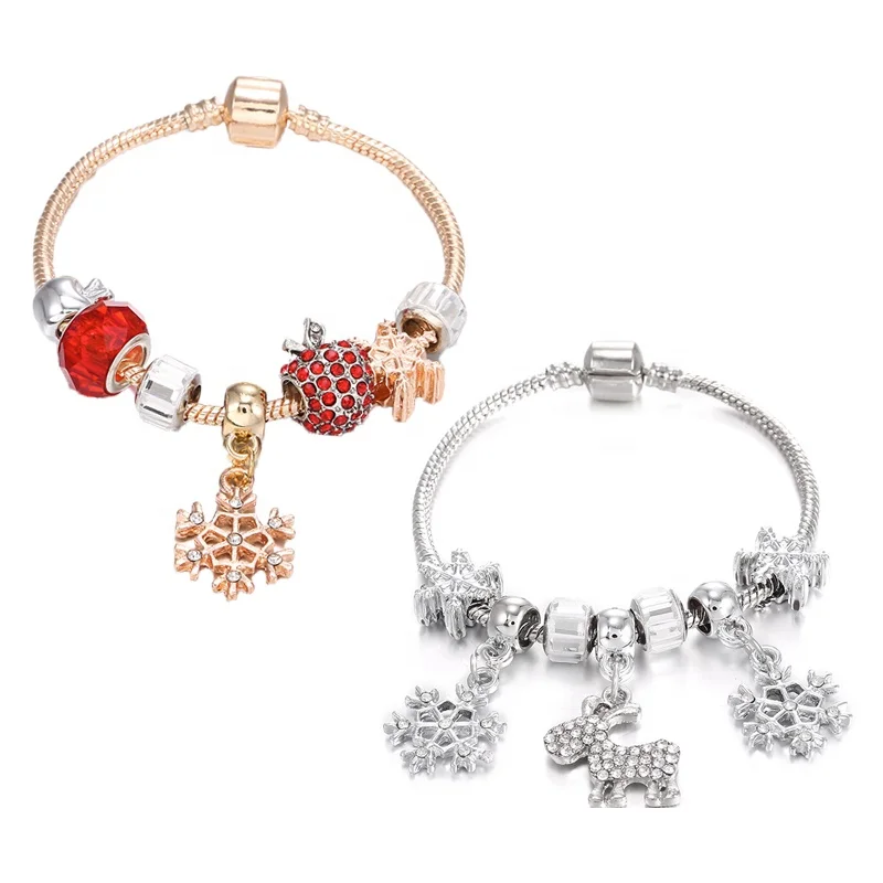 

Custom DIY Charm Bracelet Christmas Elk Snowflake Beads Bangles For Xmas Gift, At picture