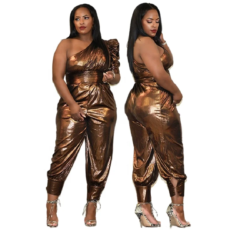 

2022 Summer Spring Women Sexy Casual Diagonal Shoulder Pencil Pants One Piece Jumpsuit Plus Size Jumpsuits