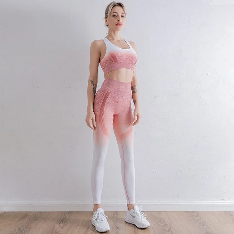 

New Sports Bra Set Women Yoga Vest Leggings Gradient Hanging Dye Thin Section Suit