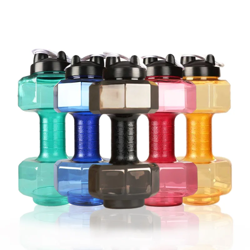 

2600ML 2200ML Portable PET BPA Free Transparent Gym Sport Dumbell Drinking Dumbbell Water Bottles, Pink, purple, grey, blue