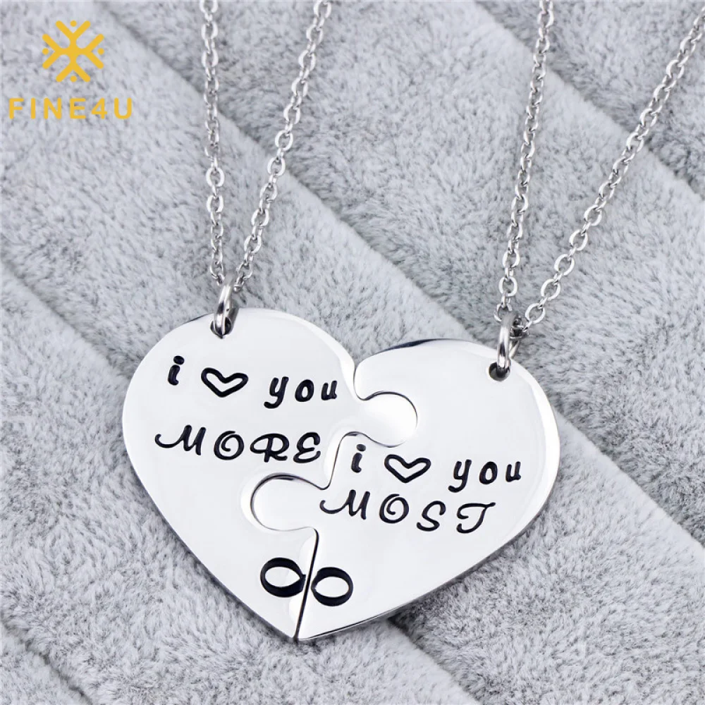 

Engraved I LOVE YOU Valentine's Day gift Stainless Steel Puzzle Half Heart Pair Matching Couple Jewelry