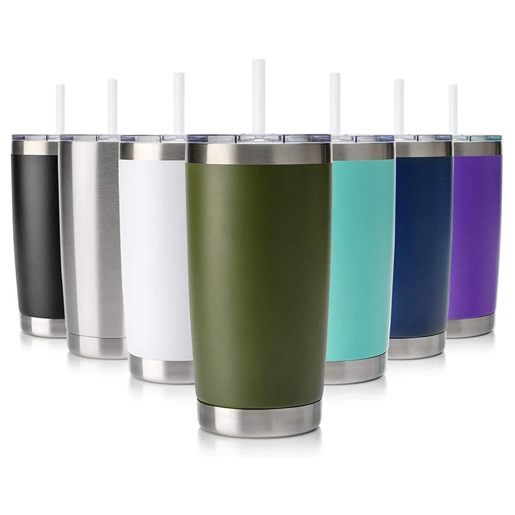 

Double Wall 18/8 Stainless Steel Tumbler 20oz Wine Tumblers Wth Straw Travel Mug Coffee Cup With Sealed Lid, According colorful pantone