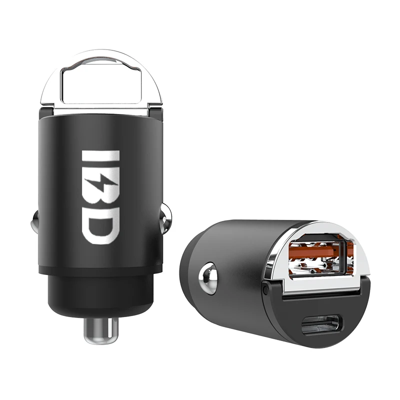 

Pull ring Design Aluminium Dual Port Car Charger PD 30W Type-C PD and QC 3.0 Fast Car USB PD Charger