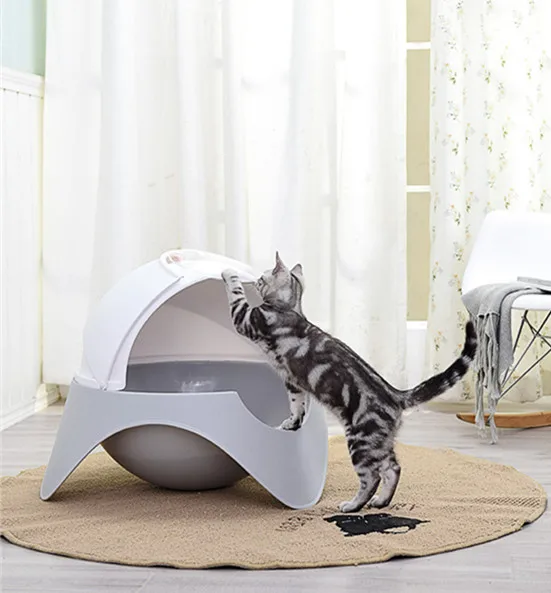 

New Large Volume Space Cat Litter Box Fully Enclosed with Gate Cat Toilet Splash Proof Plastic Cat Bathroom Indoor Pet Furniture, Grey