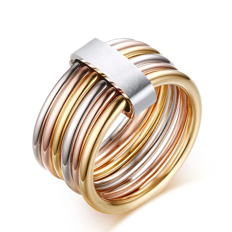 

ring gold Popular Stainless Steel Three Colors Gold Plated High Polished Women Ring Jewelry