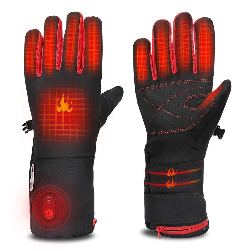 

Fast delivery larger capacity 7.4V 2600mah rechargeable battery powered smart winter electric heated gloves women men, Black & red/ oem