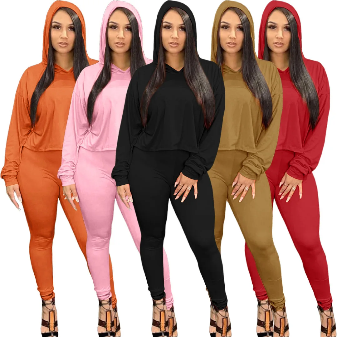 

Latest Design 2021 Fall Casual Off The Shoulder Solid Crop Top Leisure 2 Piece Set Women Stacked Pants Set Two Piece Set