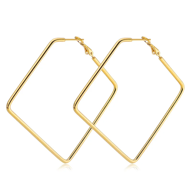 

fashion square earrings for women Jewelry Stainless Steel Geometric Big Square Hoop Earrings For Women, Silver gold black