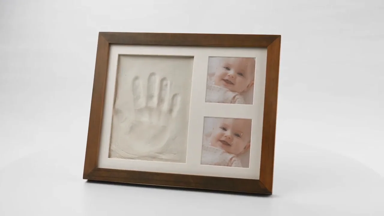 Custom Diy Wholesale Wood Newborn 12 Months Baby Photo Frame Baby Handprint Footprint Kit With