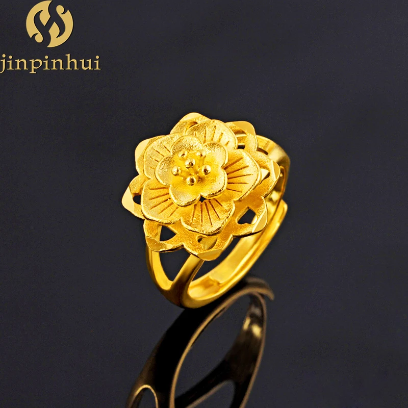 

Jinpinhui jewelry Arabian gold plated cincin pernika rings with lucky beads flowers