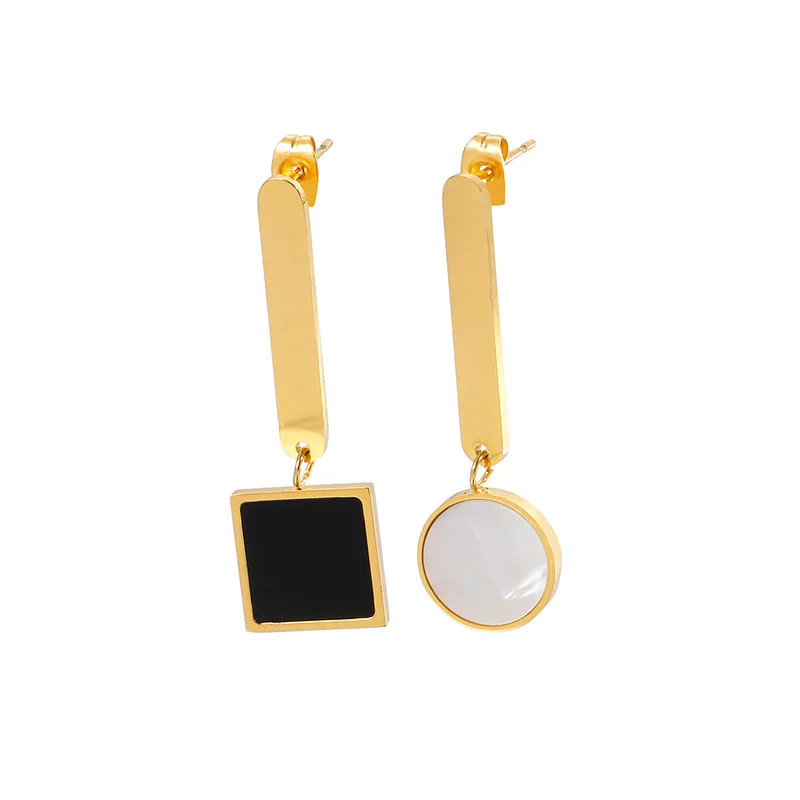 

New Trend Round and Square Pendant Stud Earring Geometric Drop Earrings for Women, Silver/gold/rose gold