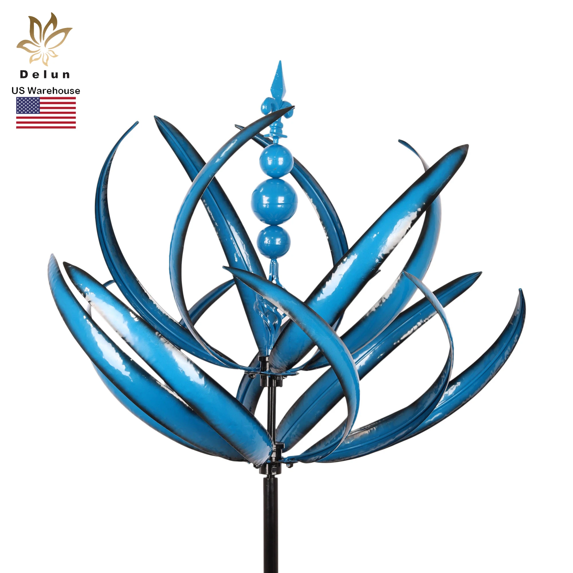 

Hot Selling Blue Windmill Decorative Garden 3D Kinetic Metal Large Wind Spinner