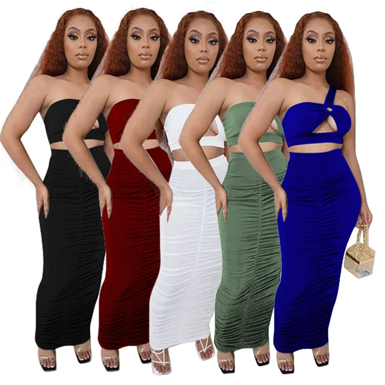 

New style irregularity solid color hollow out sleeveless trendy tops 2021 sexy women two piece set dress