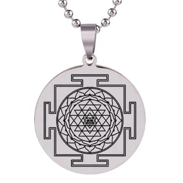 

Yiwu Aceon Stainless Steel OM Diameter Personal Engraved Sri Yantra Mandala Sacred Geometry Pendant