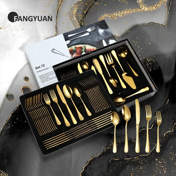 

FANGYUAN stainless steel hoffmayer gold plated 72pcs cutlery set flatware with gift box, Gold / rose gold / rainbow / black / silver