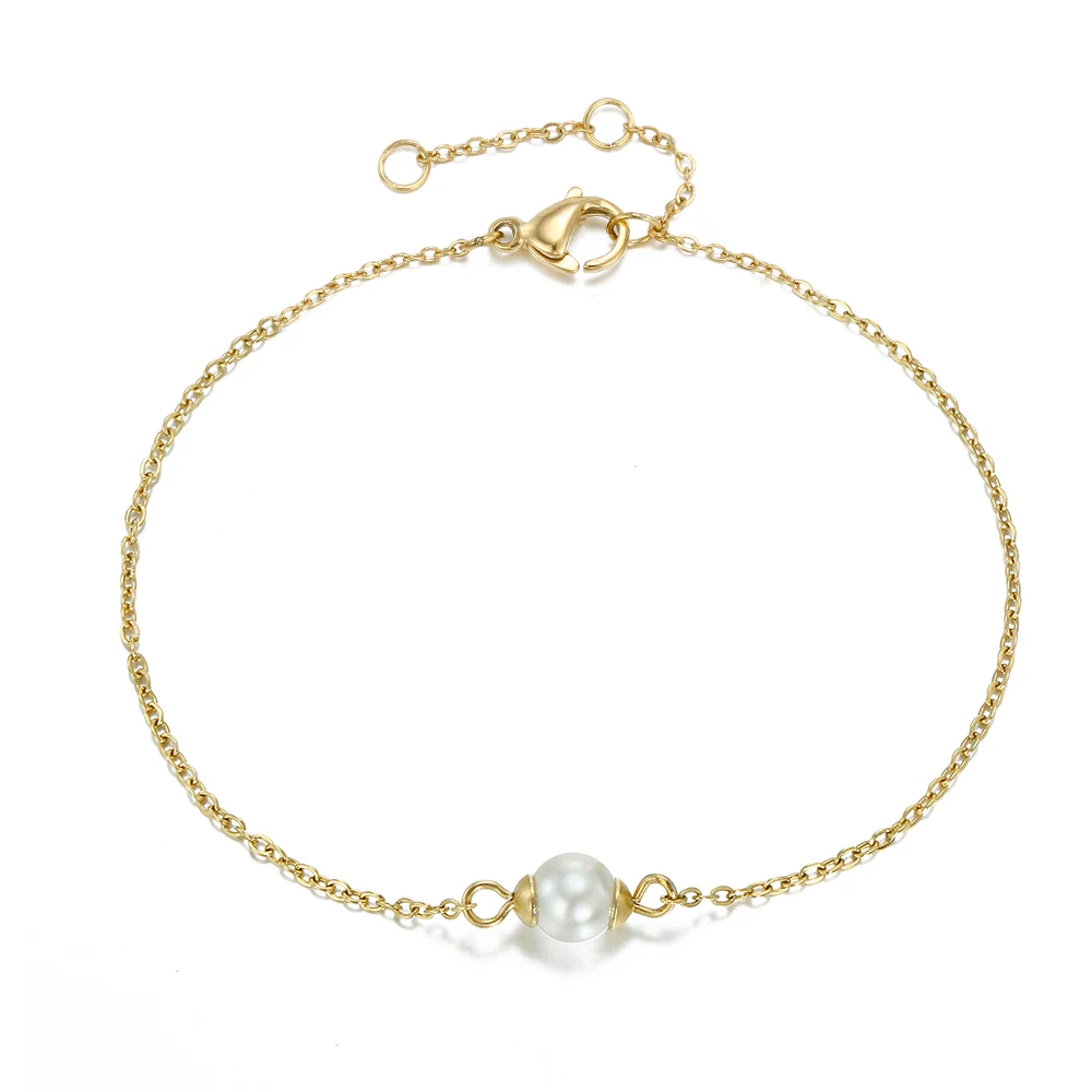 EManco Fashion Trendy Freshwater Pearl Charm Bracelet with 14K Gold Plated Stainless Steel Chain for Women Girls