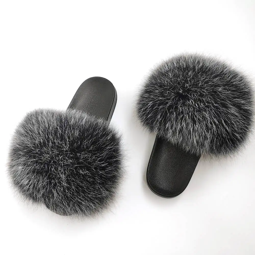 

Cozy Real Fox Raccoon Fur Home Slides Sandals Womens Luxury Warm House Open Toe Fluffy Indoor Slippers, As our color chart or custom
