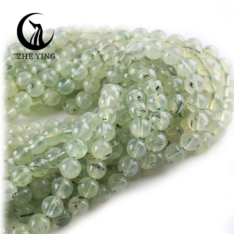 

Zhe Ying 6mm 8mm 10mm prehnite round natural stone beads prehnite stone bracelet healing necklace Natural Prehnite Beads