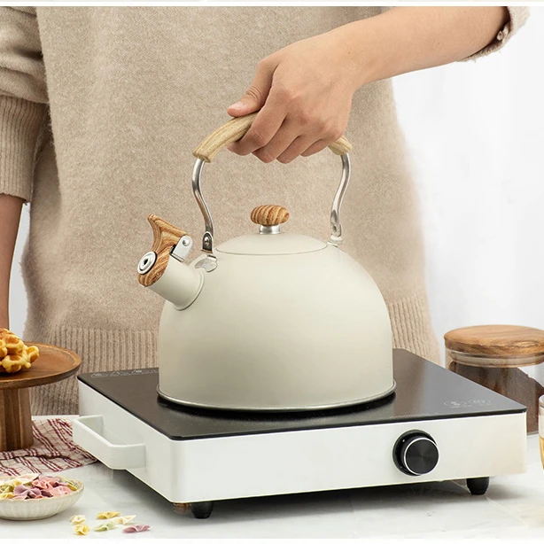 

Whistle Kettle Beige Black White 2.5l/3.5L Flat Bottom Whistle Kettle Wholesale European Style Stainless Steel Whistle Kettle