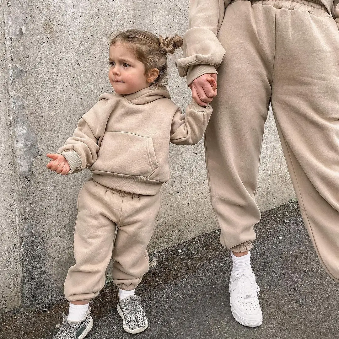 

2021high quality custom kids hoodie baby 2 piece hoodie set embroidered hoodie
