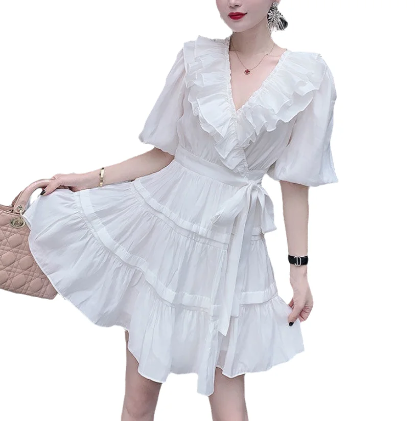 

Clothing Summer Dress 2021 Ropa De Marca V Neck A Line Elegant Evening Clothes Ruffle Mini Party Dresses