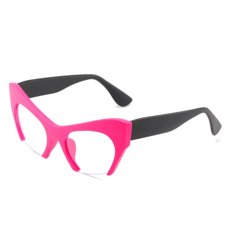 

Hot selling trendy cat eye glasses women exaggerated optical spectacles eyeglasses leopard custom Logo half frame glasses