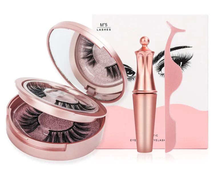 

2 Pairs Eyelashes Extension Waterproof Long Lasting 5 Magnets Set Natural Magnetic Lashes, Black