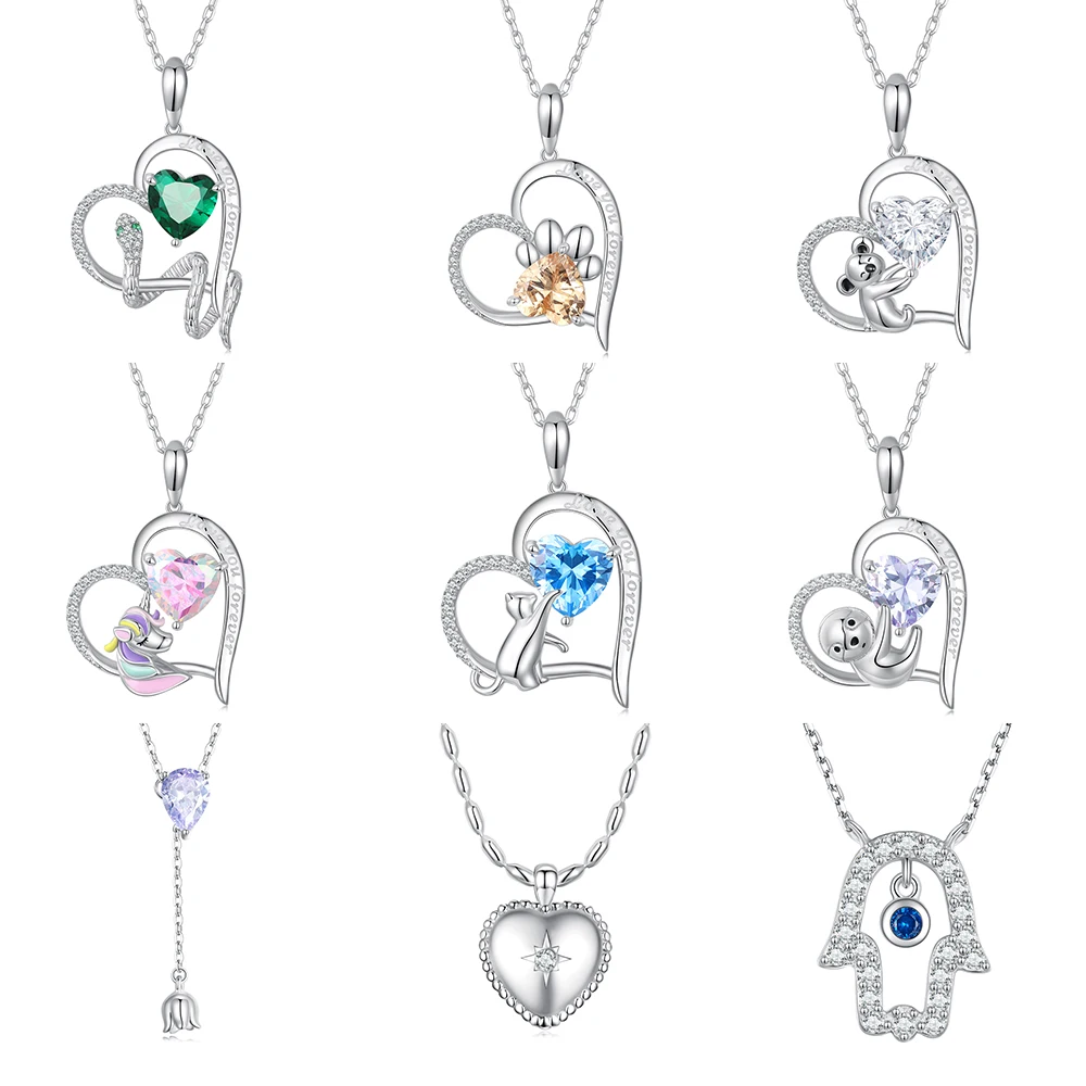 

Hot sale 925 sterling silver heart shape shiny stone mermaid fishtail butterfly infinity necklace for women fine jewelry