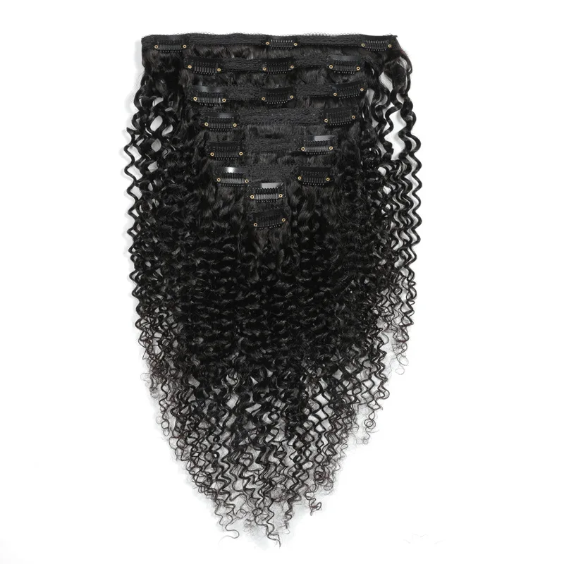 

8-24inch 8pcs 115-120g Double Weft KINKY CURLY Lace Clip In 100% Human Hair Extensions