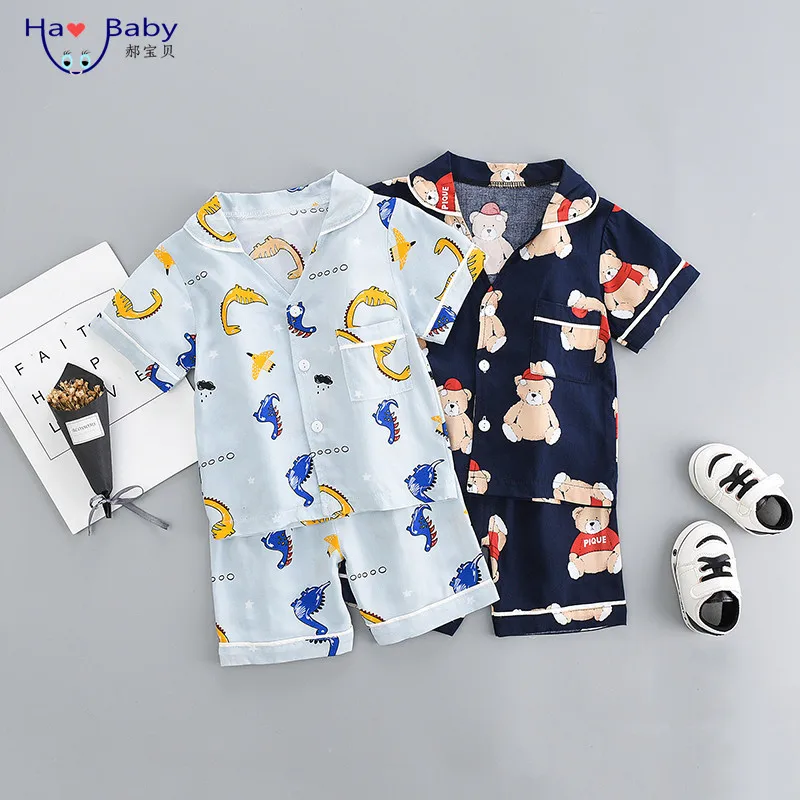 

Hao Baby 2022 New Children Pajamas Thin Cotton Home Service Suit Air-conditioned Clothing Sets, Nature