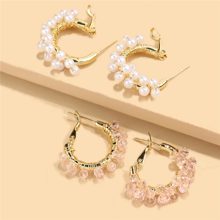 

New Arrival Pearl Crystal Vintage Earrings for Women Circle Huggie Hoop Earrings