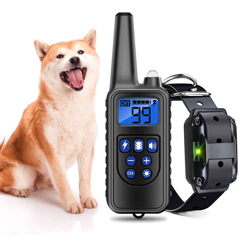 

Waterproof Rechargeable Anti Bark Electronic Remote Control 800m Dog Training Collar With Nylon Rope, Black