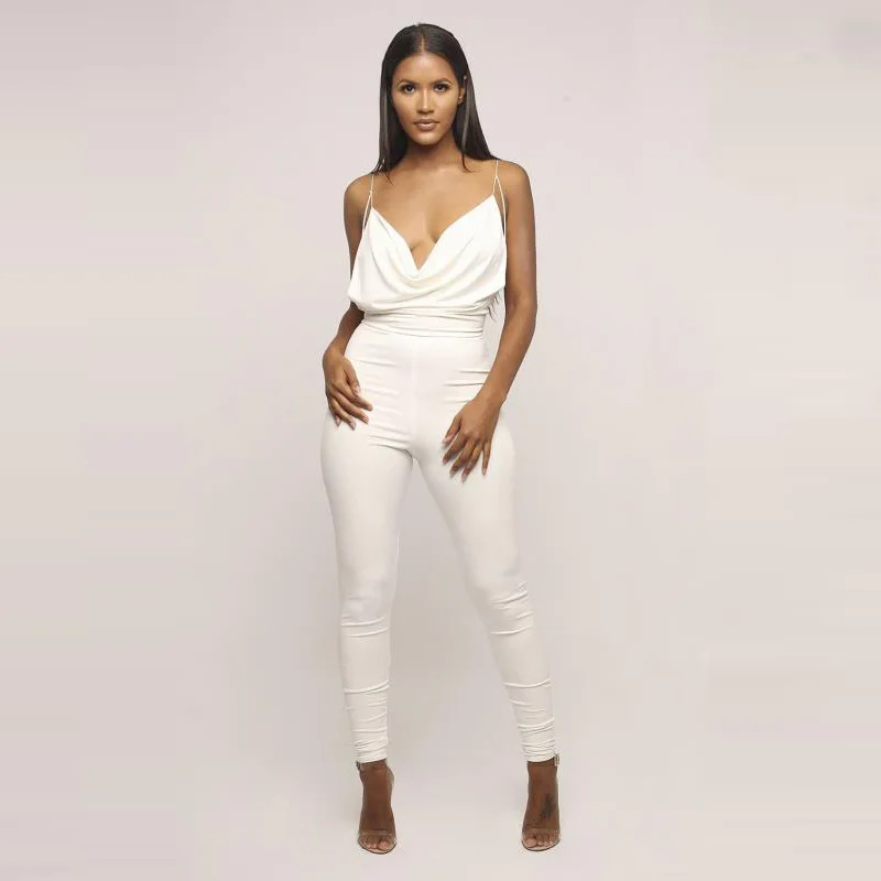 

Women Sexy backless deep v neck jumpsuit with long skinny pants
