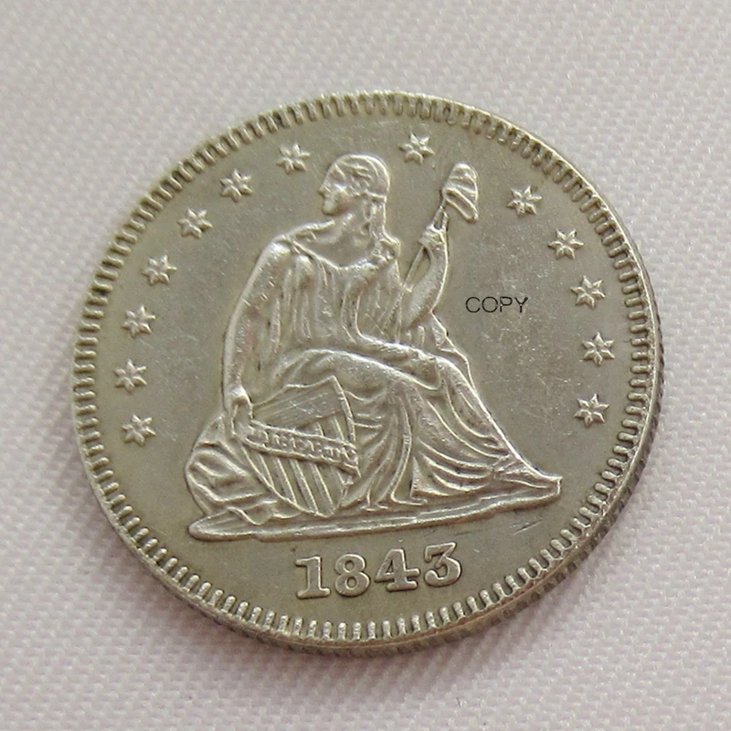 

Reproduction US 1843 p/O Seated Liberty Quarter Dollar Silver Plated Decorative Commemorative Coins
