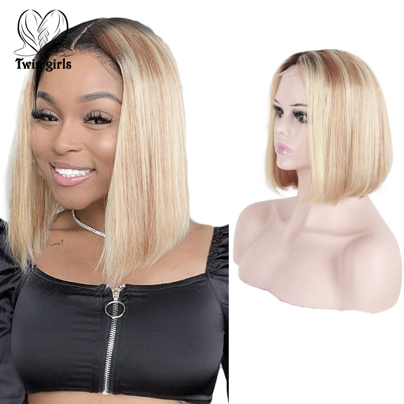 

Top Selling 6/6/613# Color T part Short Bob Wig 100% Remy Brazilian Virgin Human Hair Wig Vendors