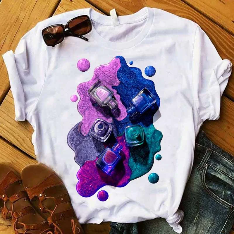 

T Shirt Womens Clothing New 3D Nail Polish Printed Clothes Series Women Shirt Tops T Shirt