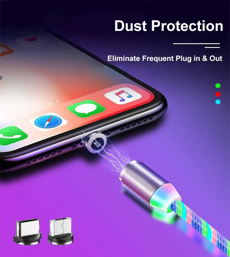 Hot Sale 3 in 1 with Flowing Light Magnetic Fast Charging USB Data Cable - ANKUX.COM