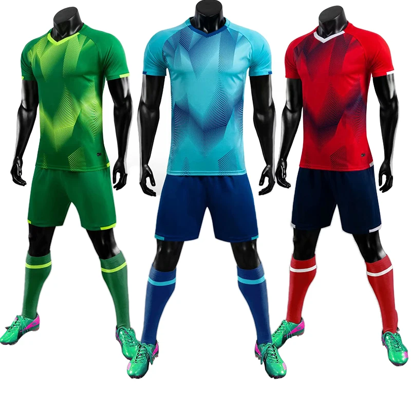 

Factory Wholesale Fashion Color Style Men's Breathable Football Jersey Soccer Set, Dark blue, light blue, dark green, light green, red
