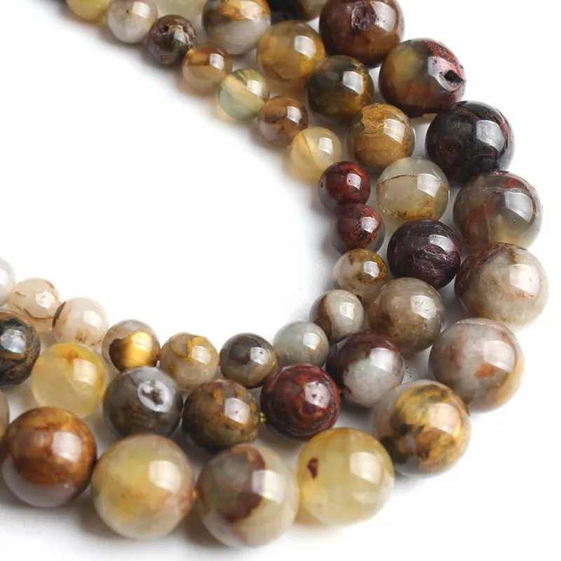 

Natural Yellow Pietersite Stone Round Loose Beads For Jewelry Making DIY Bracelet Necklace