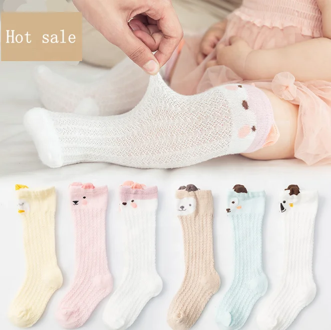 

0-3Y Cartoon design mesh breathable soft solid knee high baby socks, As picture shows