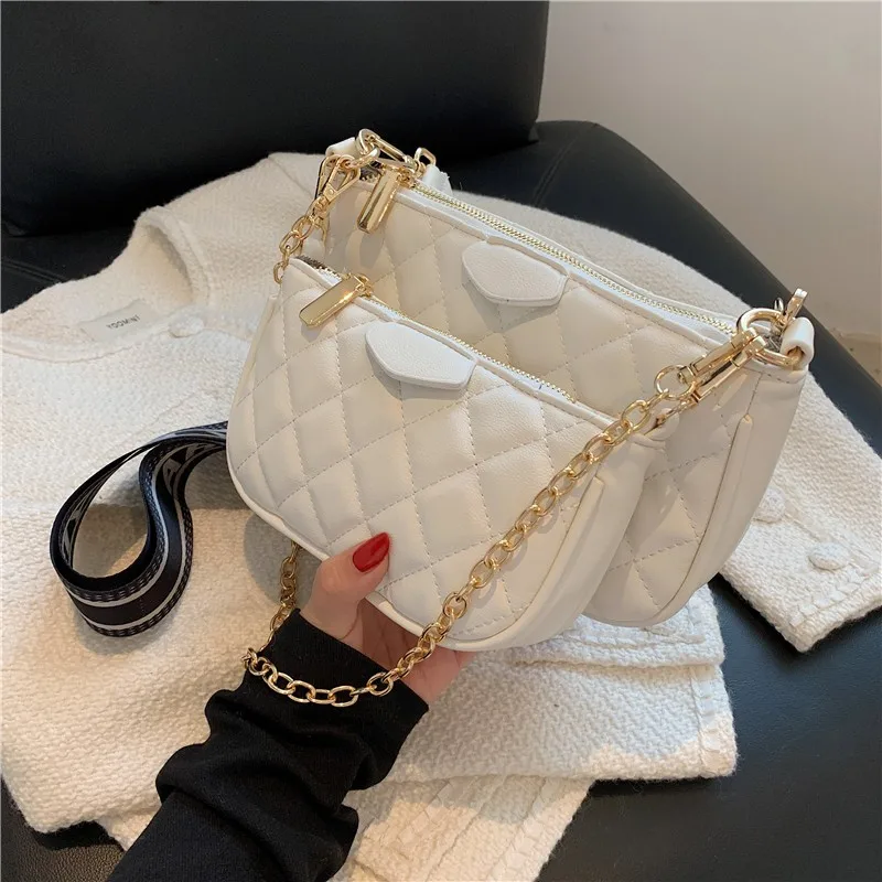 

2 pcs Fashion Designer Chain Crossbody Bag with Zip Coin Purse, Black,red,brown and customzied