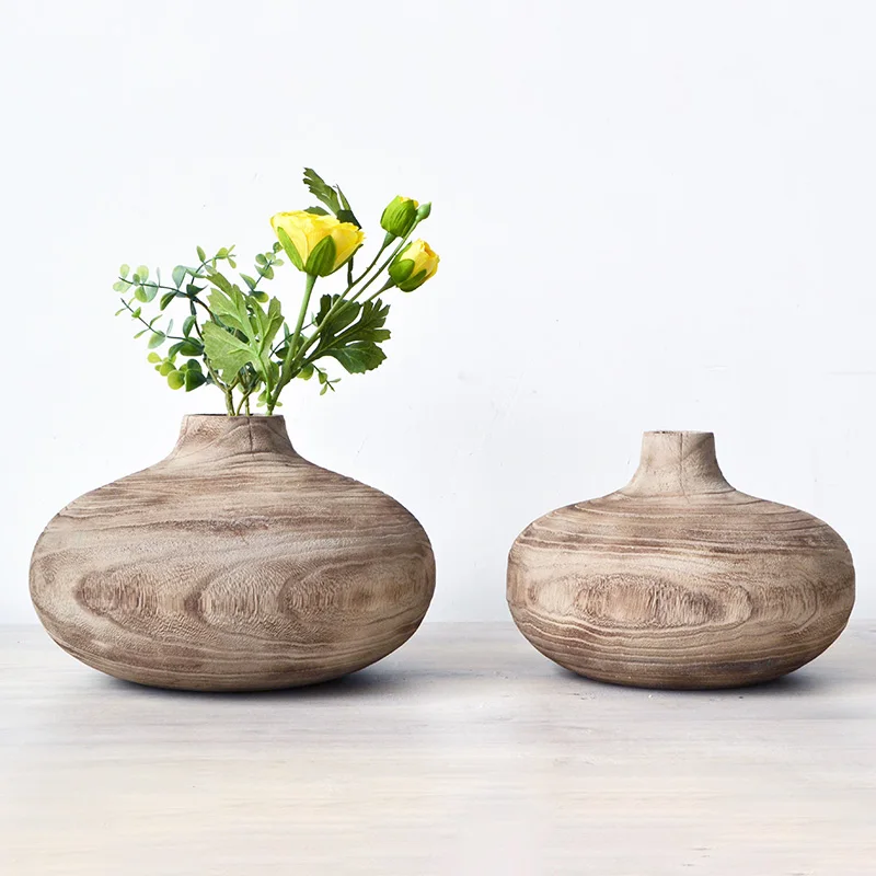 
Wooden Living Room Handmade Wood Vases For Home Decoration 