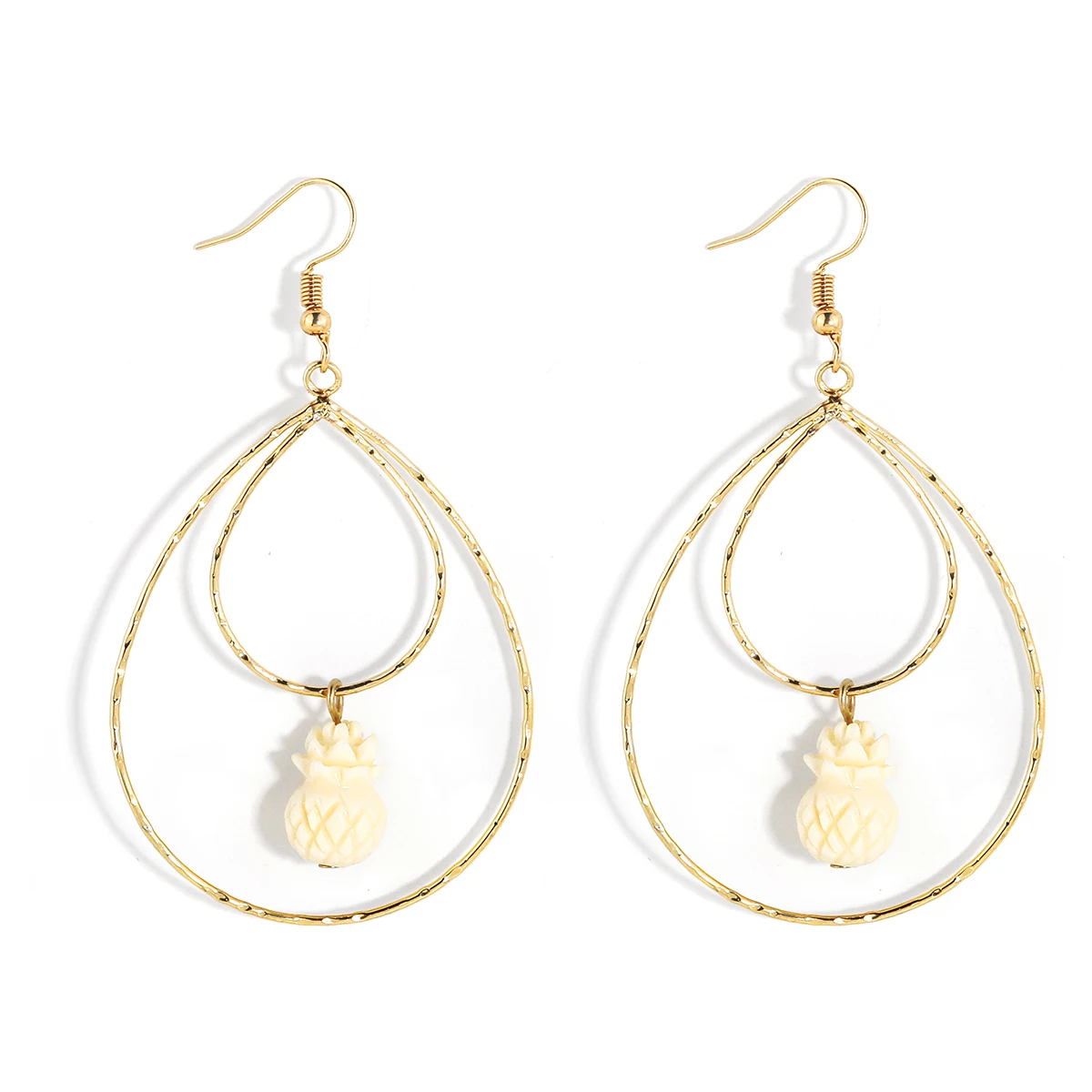 

Hot Selling Hawaiian 14K Gold Plated Jewelry Drop Earrings Fashion Waterdrop Design Resin Pineapple Pendant Earrings for Women