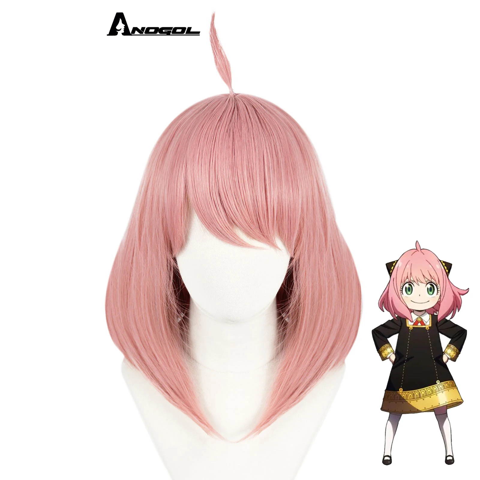

Anogol Wholesale SPY FAMILY Anya Forger Cosplay Wig Short Pink Straight Synthetic Halloween Party Cosplay Wigs