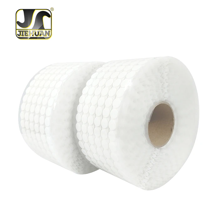 JIEHUAN Eco-friendly Custom 50mm Nylon and Polyester Loop Adhesive Versatile Dot Hook & Loop Self-Adhesive Double Sided