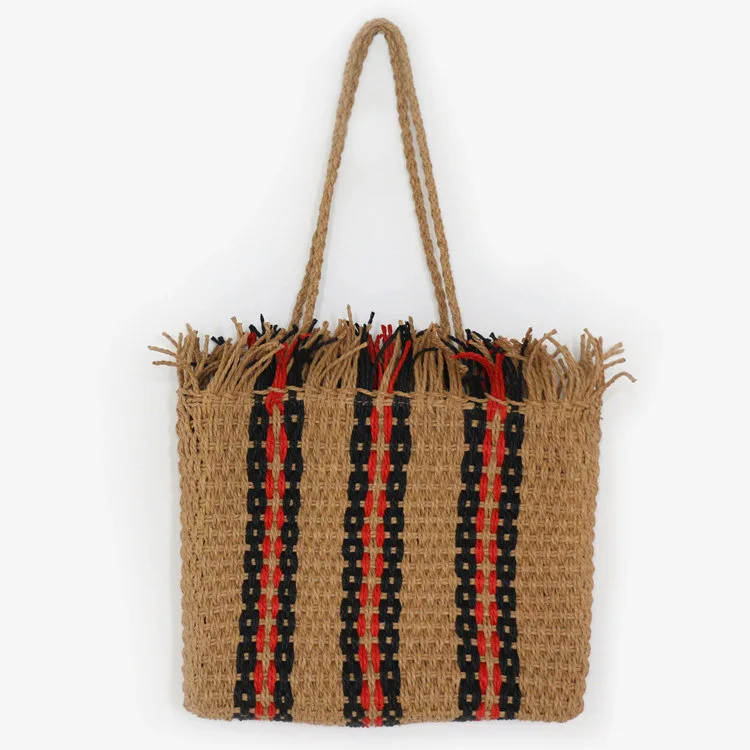 

Simple vertical stripe reticulated beach bag shoulder bag fashion straw handmade weave handbag shopping bag