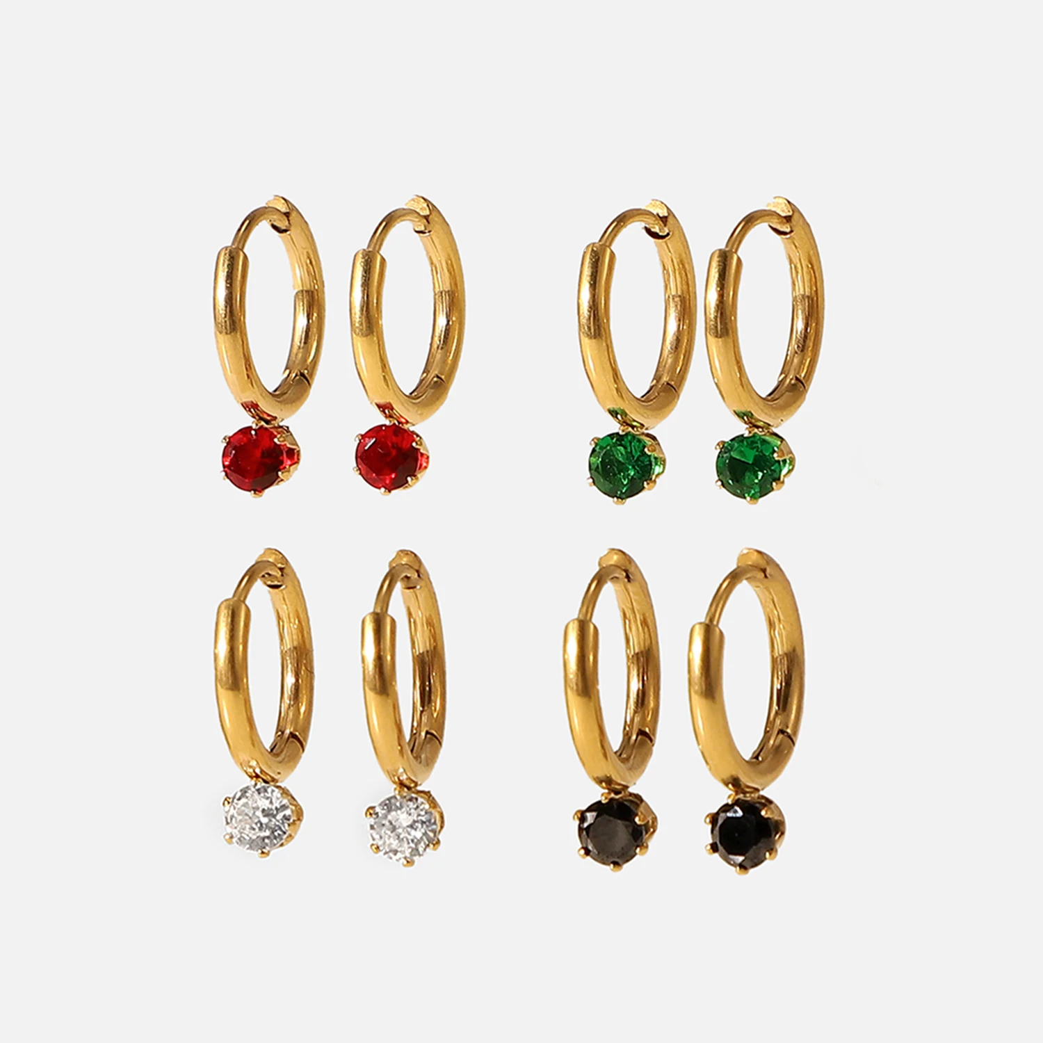 

Minimalism 14k Gold Plated Stainless Steel Waterproof Fashion Jewelry Hoop Colorful Cubic Zircon Pendant Earrings for Women