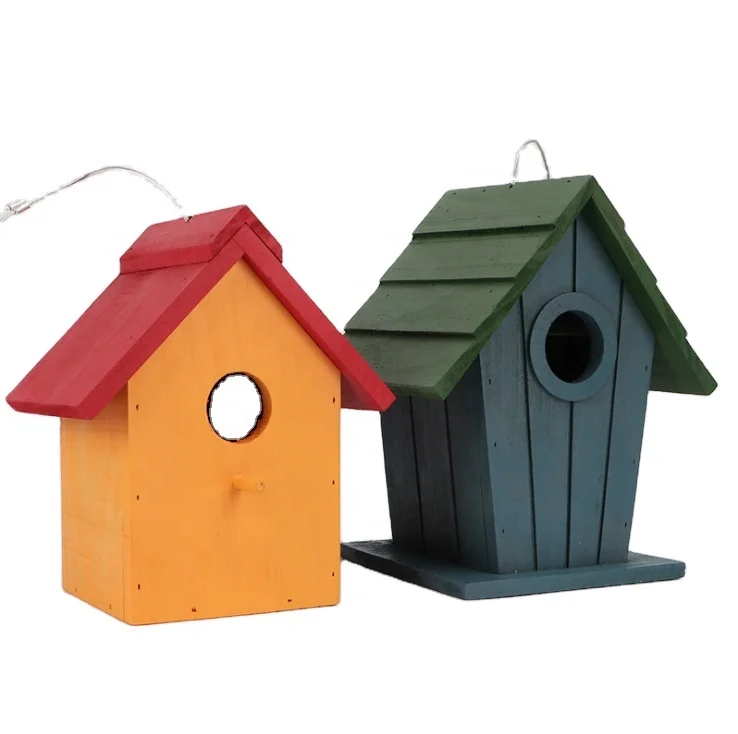 

New Arrivals Colorful Wood Birdhouse for Sale Hanging Garden Decorative Nest Breeding Nesting Aviary Wooden Bird House Tripod