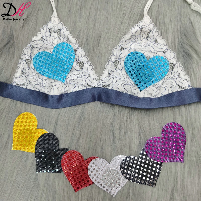 

Sexy sequins heart pasties nipple cover stain breast cover disposable nipple patches anti-glare seamless underwear, As picture